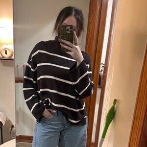 100% Cotton Oversized Split-Hem Mockneck Sweater